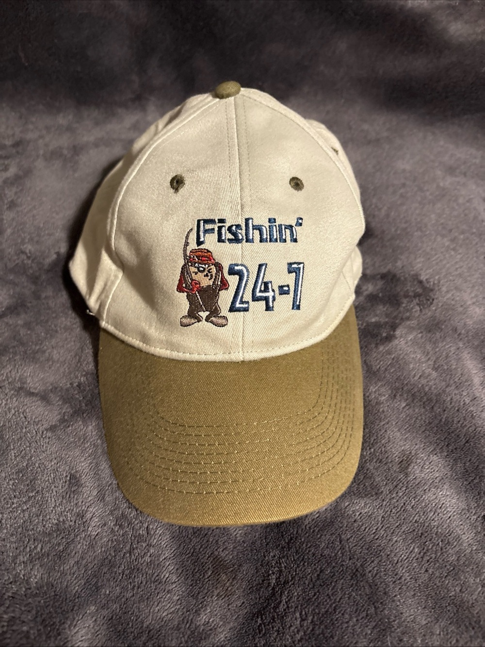 Taz Fishin' 24-7 Tan Ballcap Looney Tunes